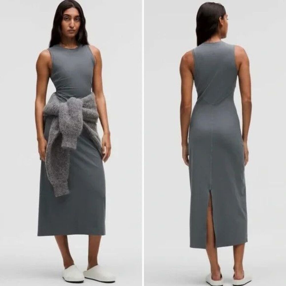 Lululemon All Aligned Ribbed Midi Dress Womens Size 6? Gray Slim Fit Nulu